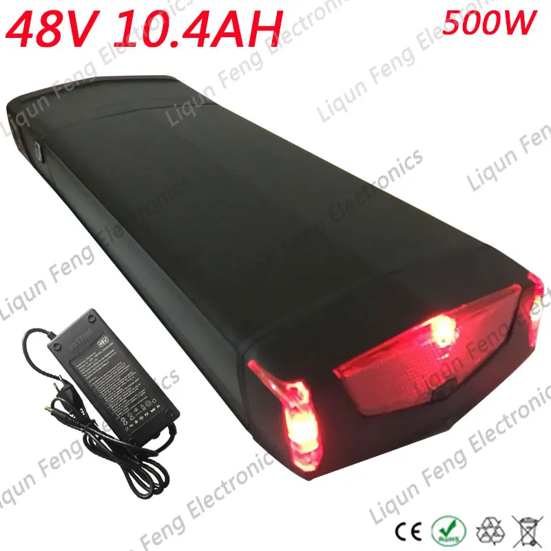 

Free Custom Tax 48V 10AH Electric Bicycle Rear Rack Battery with 18650 cell for 500W 750W 48V 10AH Ebike Battery with 2A Charger