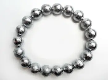 

Genuine Natural Gibeon Meteorite Moldavite Round Beads Bracelets Bangle 10mm Stretch Crystal Beads 925 Silver 19Beads Woman Man