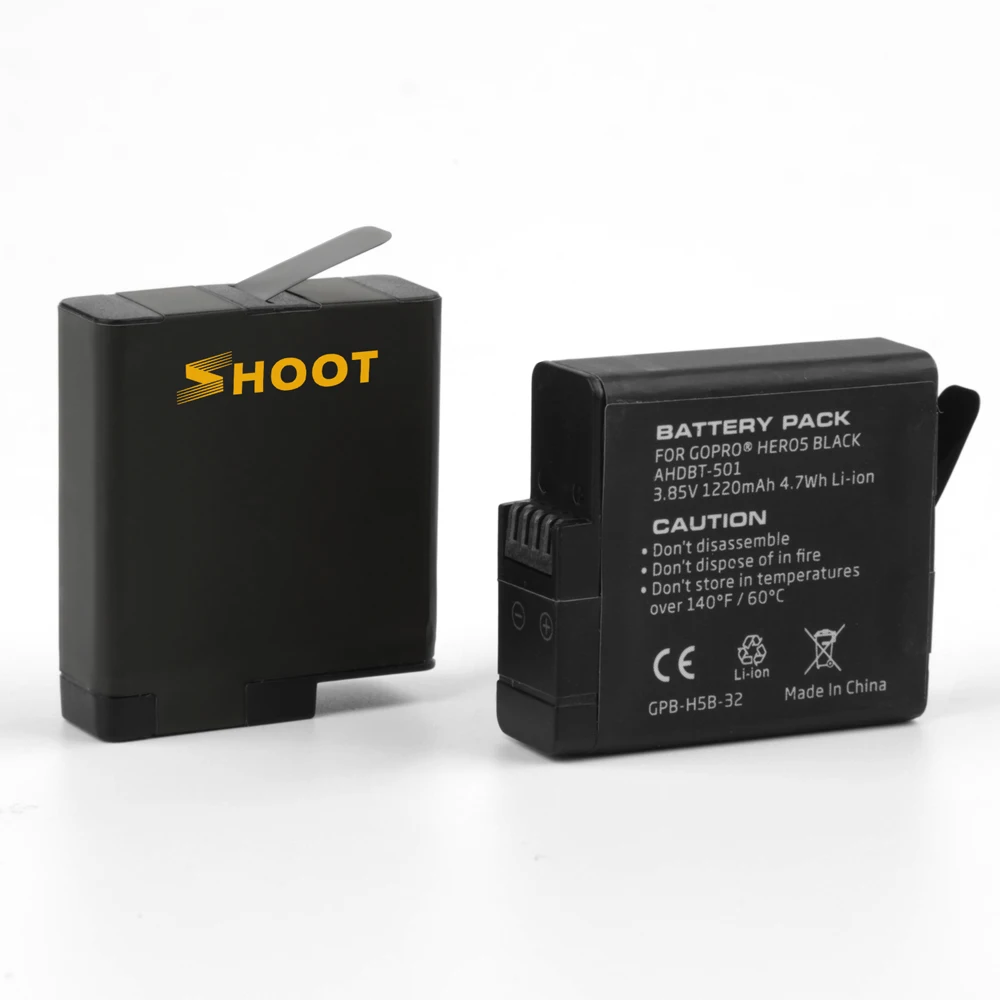 Billige SCHIEßEN für GoPro 8 7 6 5 Batterie 1220mAh AHDBT 501 Batterie Pack für GoPro Hero 8 7 Schwarz USB ladegerät für Go Pro Hero 7 Zubehör