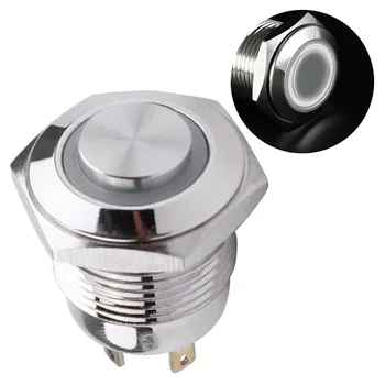 

16mm Chrome Llight ring Switch High Head With LED light short 3V12V220V self reset button valve Ring Light Led switch