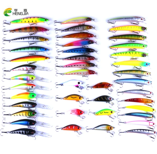 

HENGJIA 43pcs/set mixed Fishing Lure Set 43 Catfish Minnow Fishing Tackle Artificial Fish Popper Plastic Hard Bait Supplies