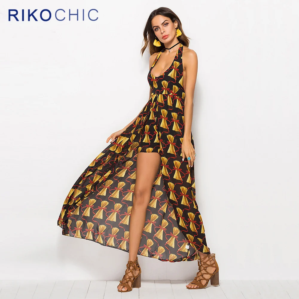 RIKOCHIC 2018 пикантные летние глубоким v-образным вырезом комбинезон Женщины Холтер