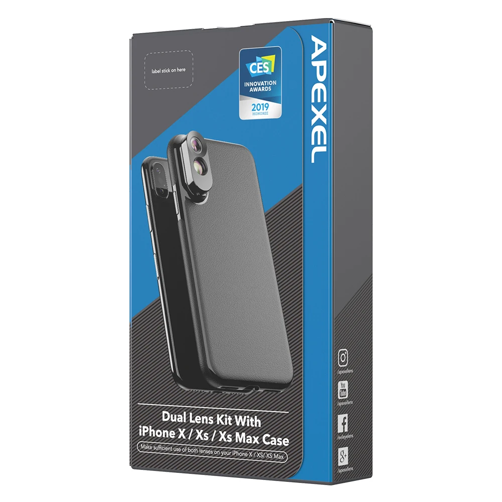 Супер маленький объектив APEXEL для iPhone XS Max 2 в 1 широкоугольный макрообъектив