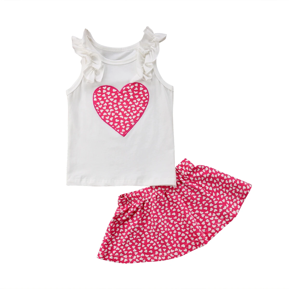 2Pcs Kid Baby Girl Adorable Clothes Suit Heart Floral Print Sleeveless