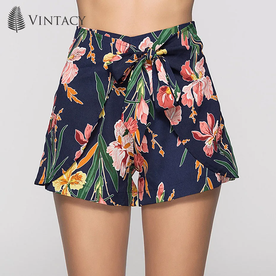 Buy Vintacy Women Blue Wide Legs Mini shorts Loose Mid