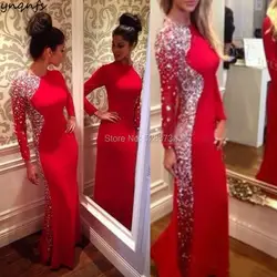 YNQNFS ED209 Элегантный Высокий воротник с длинными рукавами сексуальное платье с кристаллами красное вечернее платье для матери невесты 2019