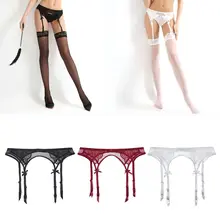 Женские чулки из тонкой ткани с цветочным кружевом Пояса с резинками, регулируемые Чулки на подтяжках