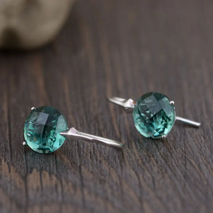 FNJ 925 серебряные серьги с кристаллами для женщин, ювелирные изделия, дымчатый кварц, Чистое Серебро S925 пробы, висячие серьги - Цвет камня: green crystal