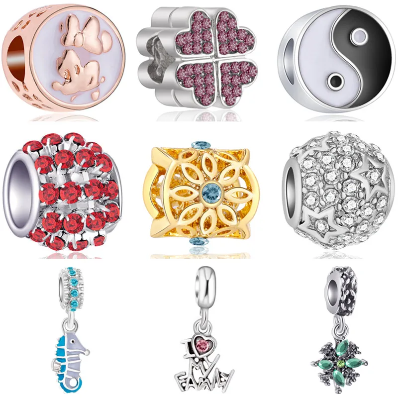 Милые DIY Jewe ry Cat Cherry геометрические узоры Seahorse Mickey Бусы Подвески подходят Pandora