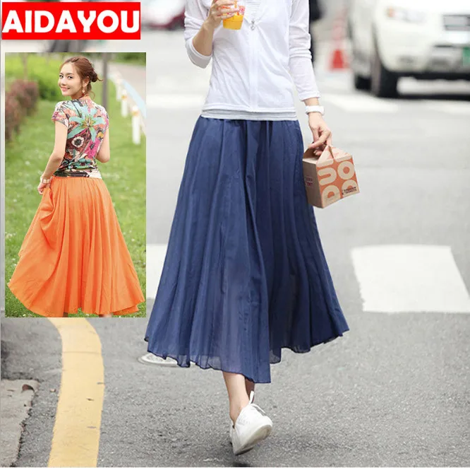 

Long Pleated Skirts Beach A Line spring summer Korean Japanese Tutu Veil Plus Size Casual Prom Soft Skirt ouc357a