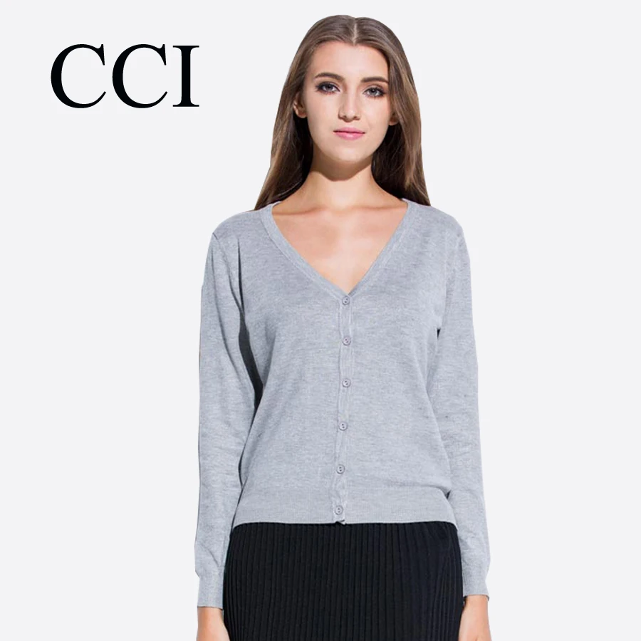 CCI 2018 V Neck Women Cardigans Long Sleeve Solid Color