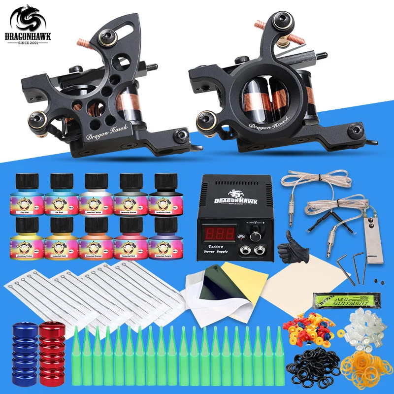 Best Seller Professional Tattoo Kit 2 Machine Gun 10 Color Inks Power