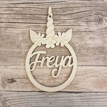 Пользовательское имя деревянный Единорог бирка для крещения ребенка или празднования дня рождения