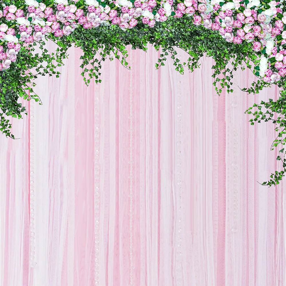 HUAYI розовый цветочный зеленый лист занавес фон для девочки Baby Shower свадебный душ