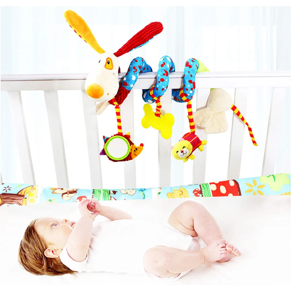 Newborn font b Baby b font Cute Plush Bed Stroller Cartoon Dog Hanging Toy Infant Rattle