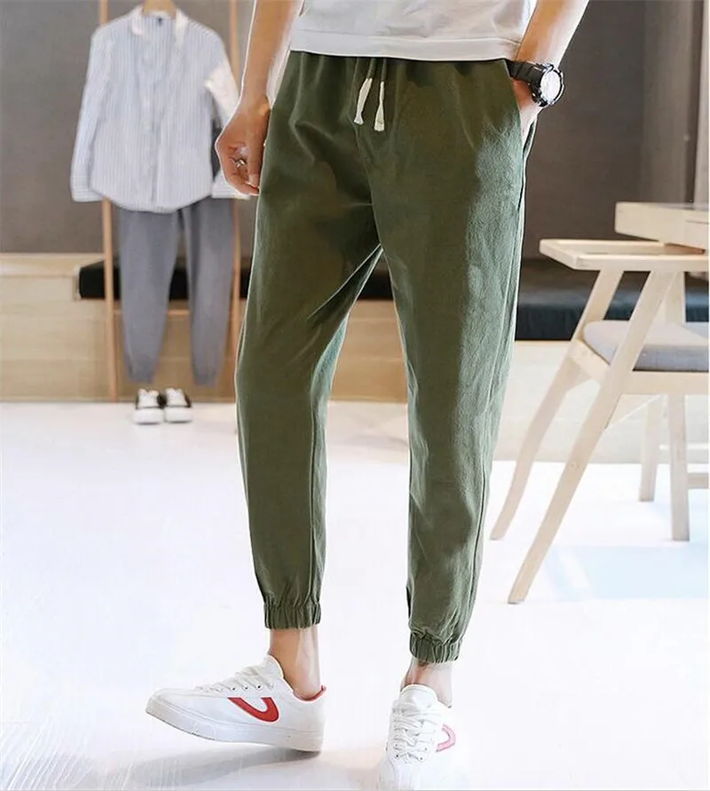 Men New Summer High quality Casual Cotton And Linen Pants Solid Slim All-Match Trousers With Pocket Plus Size Pants M-6XL