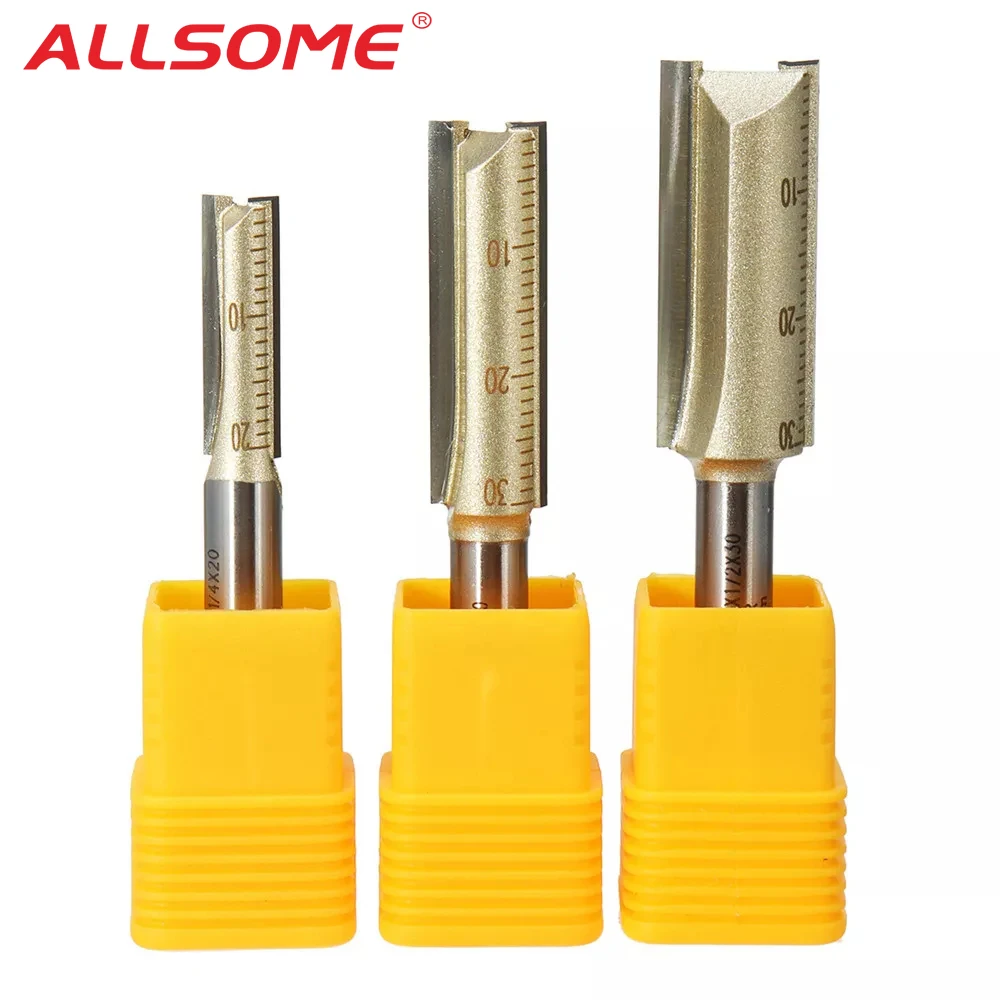 

ALLSOME 1/4 Inch Shank Double Flute Straight Router Bit Cutter CNC Carbide Wood Cutting Tool HT2656-2658+