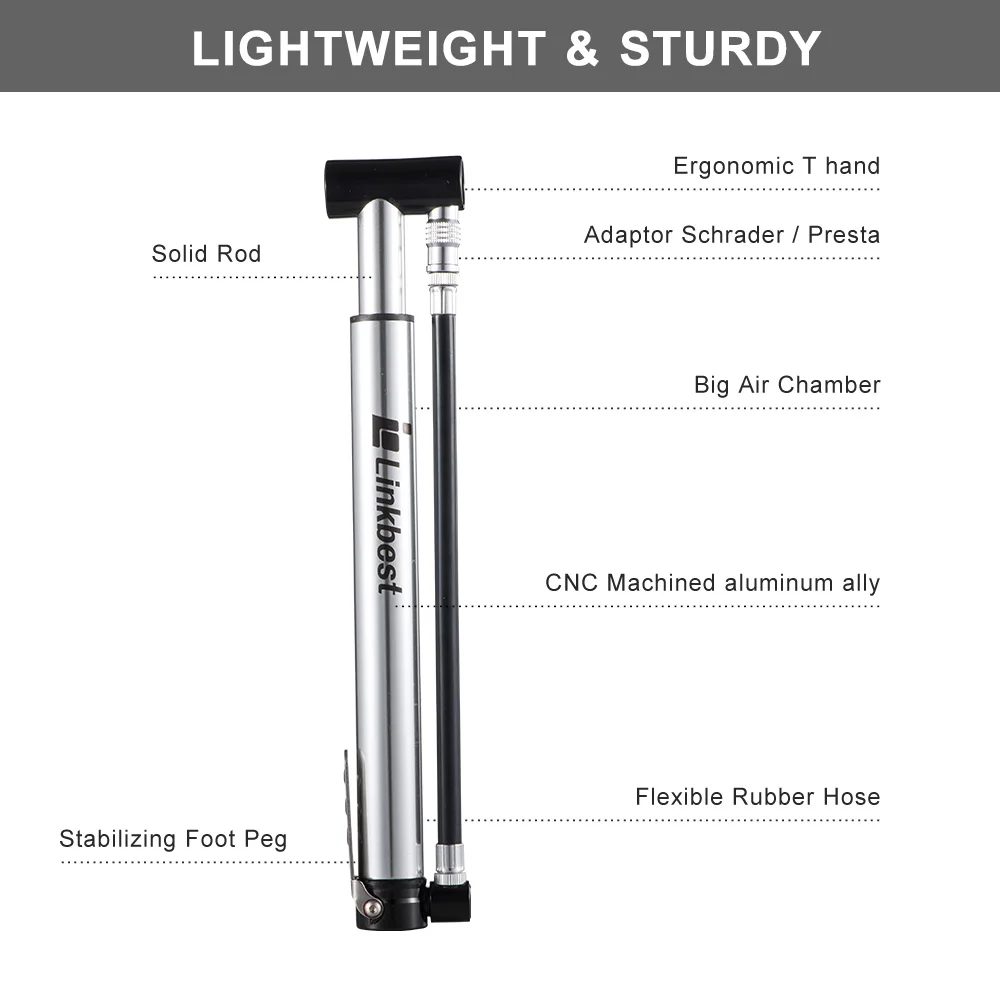 Миниатюрный напольный велосипедный насос Linkbest надувная шина 160 PSI надежный