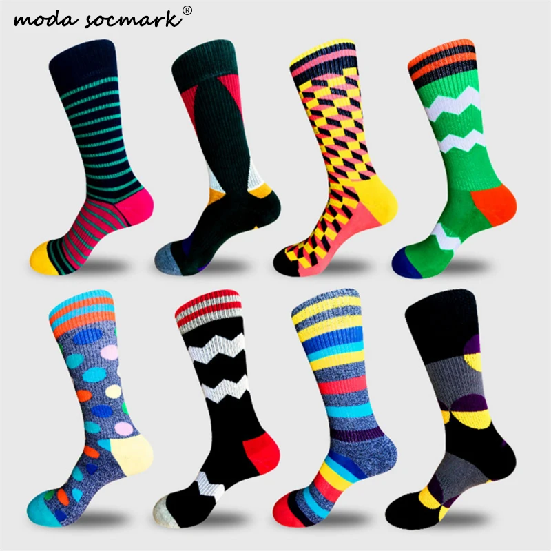 

Moda Socmark Brand Happy Socks Men Street 2019 New Arrival Fashion Geometry Pattern Funny Socks Men Cotton Winter Long Socks Men