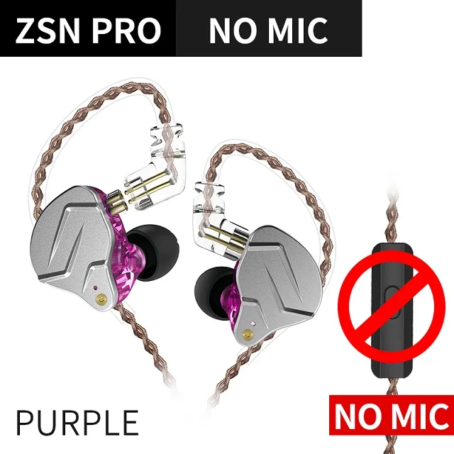 Новинка KZ ZSN PRO Наушники вкладыши 1BA+ DD гибридная гарнитура HIFI бас шумоподавление наушники для ZST ZS10 AS10 ZSN C10 C16 V80 - Цвет: purple no mic