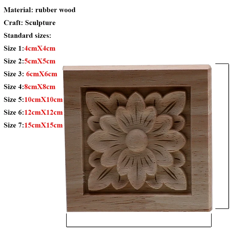 Square Wood Applique Carved Decal Corner Onlay Furniture Door Cabinet Decoration ornament crafts wooden figurine crafts resin crafts glass fruit pendants For Vintage Home Decor Maison