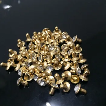 

100 Sets 8mm CZ White Clear Crystals Rhinestone Rivets Gold Nailhead Spots Studs DIY Making Shoes Bags Belts Shipping Free