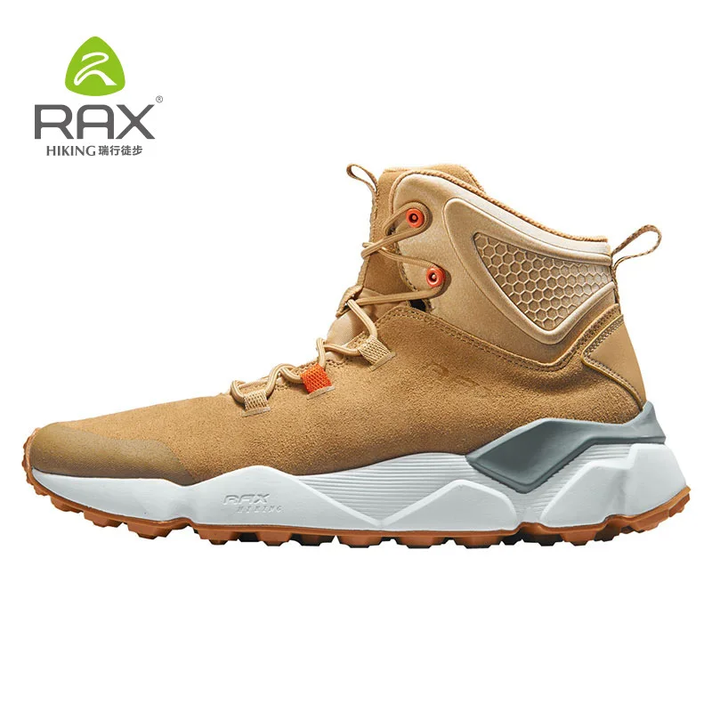 Rax зимняя обувь для бега Мужская Спортивная обувь из натуральной кожи зимние ботинки для бега уличные водонепроницаемые теплые кроссовки размер 39-46 - Цвет: light brown