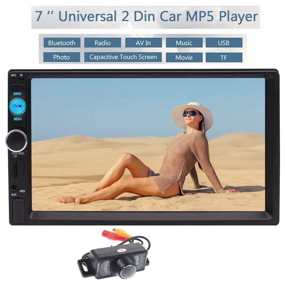 

EinCar 7'' Double 2Din Bluetooth Car Stereo MP5 Player Car Auto Radio Multimedia BT//FM/USB Aux Input+Rear Camera+Remote Control