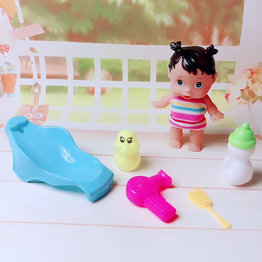 Bathtime Doll Bath Set Mini Bathtub Toy with Baby Doll Pretend Play Bath Toys Games for Kids
