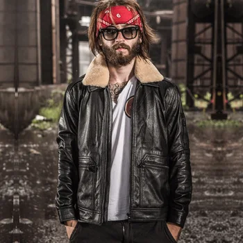 

Autumn New Arrival Casual Mens Sheepskin Genuine Leather Short Jacket Pilot Fur Collar High Quality Zipper Coat For Male