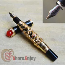 Перьевая ручка FINE 18KGP NIB Jinhao Золотой дракон король ИГРАТЬ жемчужина красный жемчуг Дракон EMBOSS