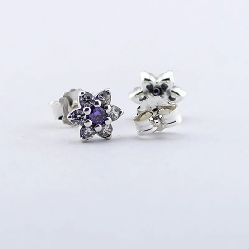 2016 Spring Jewelry Forget Me Not Earrings For Women Jewelry 925-Sterling-Silver Purple&Clear CZ Earring Women Fine Jewelry (2)