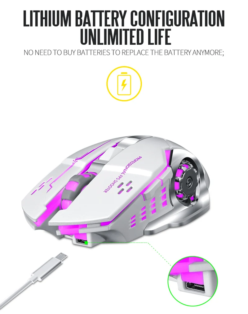 T-WOLF Q13 Rechargeable Wireless Mouse Silent Ergonomic Gaming Mice 6 Keys RGB Backlight 2400 DPI for Laptop Computer Pro Gamer mouse for apple mac