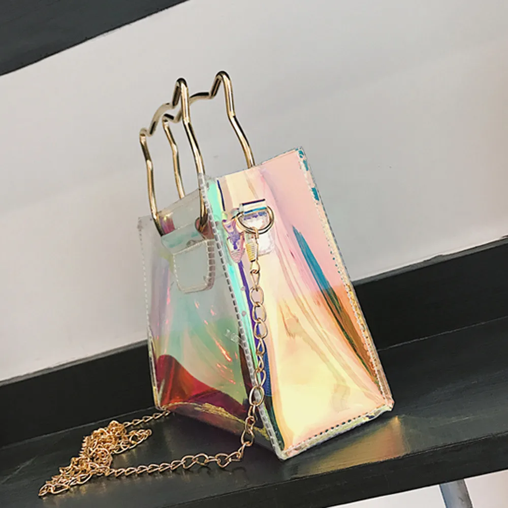 Women Laser Mini Chain Shoulder Bag Cat Handbag Lnclined Shoulder Flap Bag Laser Transparent Crossbody Bags Shoulder bags