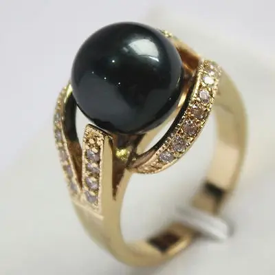 

18K gold plted 12mm blck shell perl Ring Grde 4size choose #57