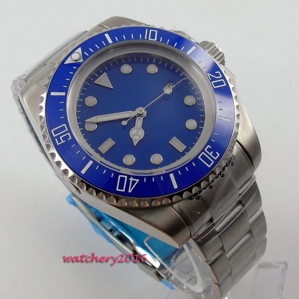 

Hot styles 44mm Bliger Blue sterile dial ceramic bezel Date Crystal Luminous Hands Automatic Mechanical Men's Watch