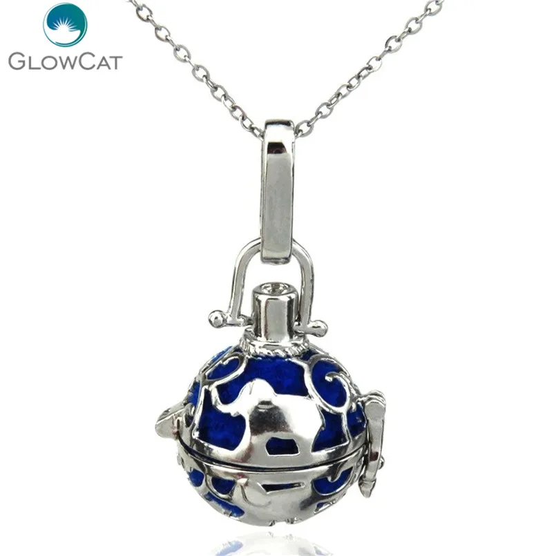 

K39 Women Silver Small Elephant Diffuser Locket Necklace Aromatherapy Steel 16" Aroma Essential Oil Diffuser Locket