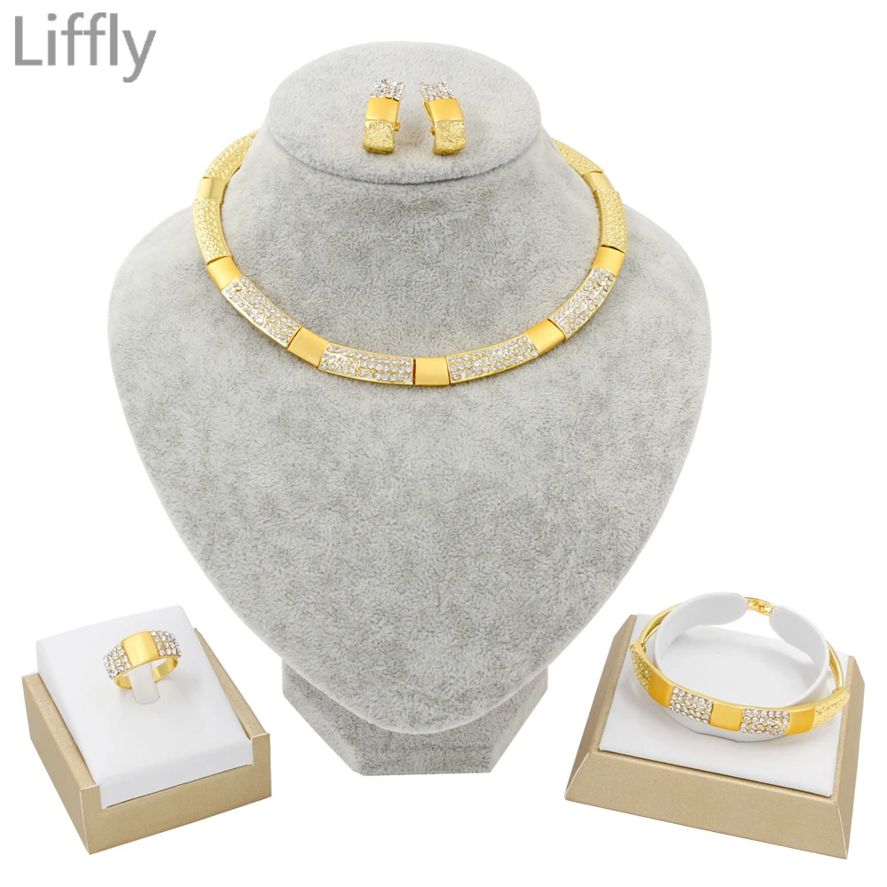 

New Dubai Gold Jewelry Sets Bridal Necklace/Earrings/Ring/Bracelet Fashion Wedding Jewelry Nigerian Jewelry Set for Women