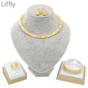 

New Dubai Gold Jewelry Sets Bridal Necklace/Earrings/Ring/Bracelet Fashion Wedding Jewelry Nigerian Jewelry Set for Women