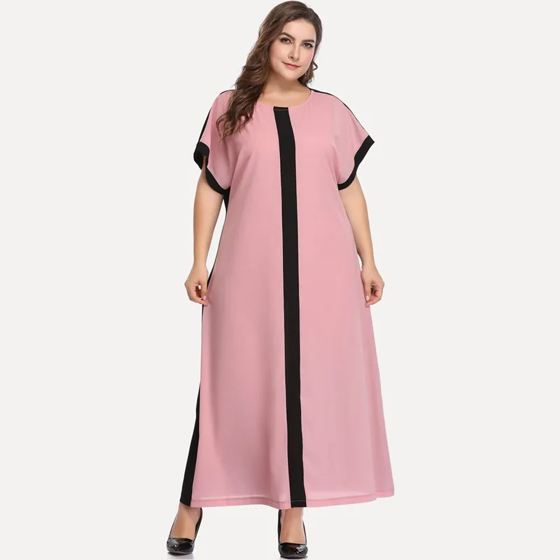 

Summer Dress Vestido Woman XL-5XL Large Size Dress Short Sleeve O Neck Contrast Color Patchwork Femme Party Dress HY88001