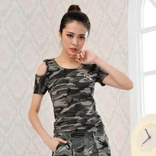 Летние женские Стрейчевые хлопковые камуфляжные футболки с принтом женские топы в стиле милитари с короткими рукавами и вышивкой