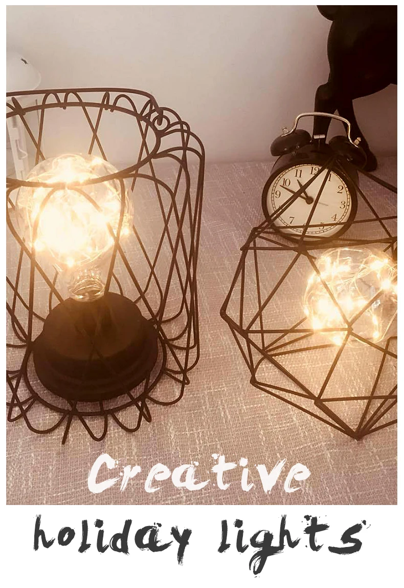 Iron LED Geometric Table Lamp Nordic Style Home Office Decor Pretty Ornament Multiple Iron wire made Battery case Holiday Lamp (3)