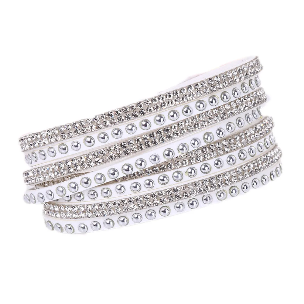 Кожаный браслет со стразами, браслет с кристаллами, многослойные браслеты для женщин, женские браслеты Mulher, ювелирные изделия
