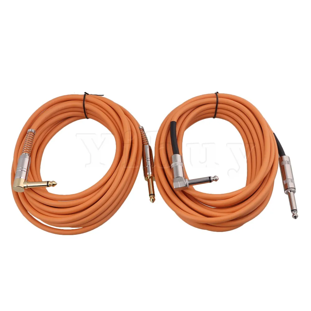 yibuy 2pcs 6M Orange PVC Copper Core Guitar Patch Cable Cord 1/4" Right