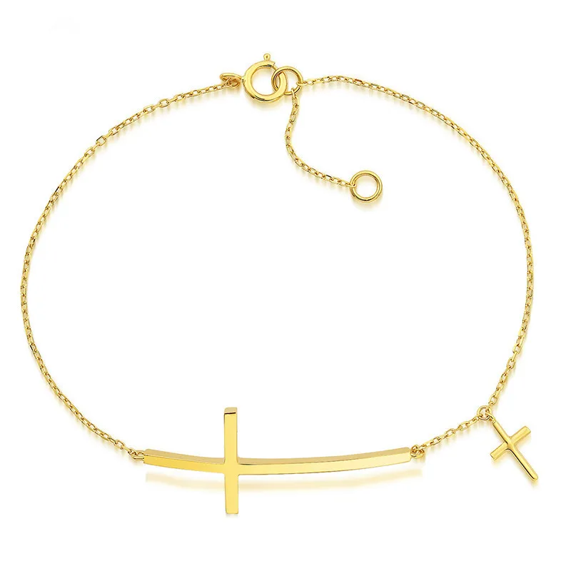 Jesus Christian Womens Mens Horizontal Sideways Cross Bracelets 18K Re