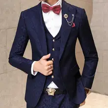 Деловые костюмы для мужчин приталенный твидовый пиджак Свадебный Выпускной блейзер с цветочным узором темно-синий пиджак мужской пиджак