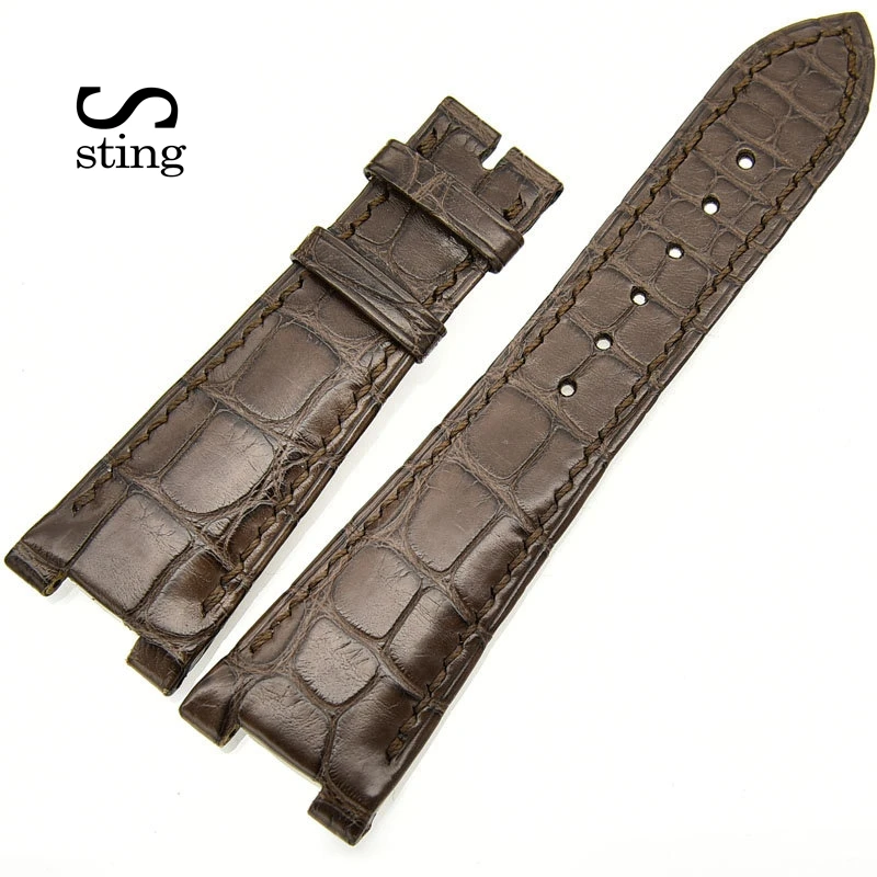 

Sting Strap 25*18mm Brown With Alligator Pattern Crocodile Leather Convex Mouth Design Watch Strap Men Watches