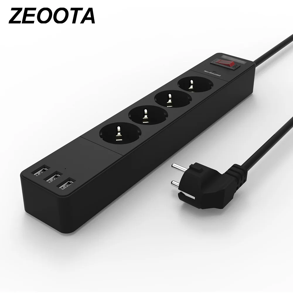 

Power Strip 4 EU Plug Outlets Socket with USB 4 Fast Charging Ports 1.8m Extension Cord for Smartphones,Tablets USB Devices