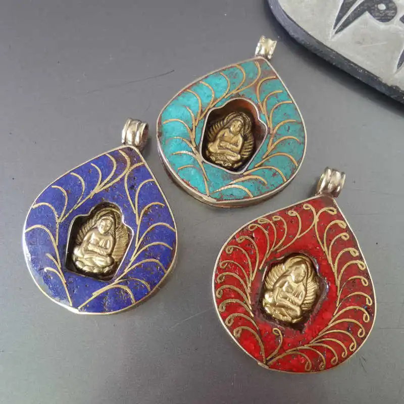tbp394-tibetan-buddha-amulet-pendants-nepal-brass-inlaid-colorful-stone