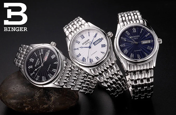  2017 New Wristwatches Binger men mechanical hand wind sapphire full stainless steel watches men 12-